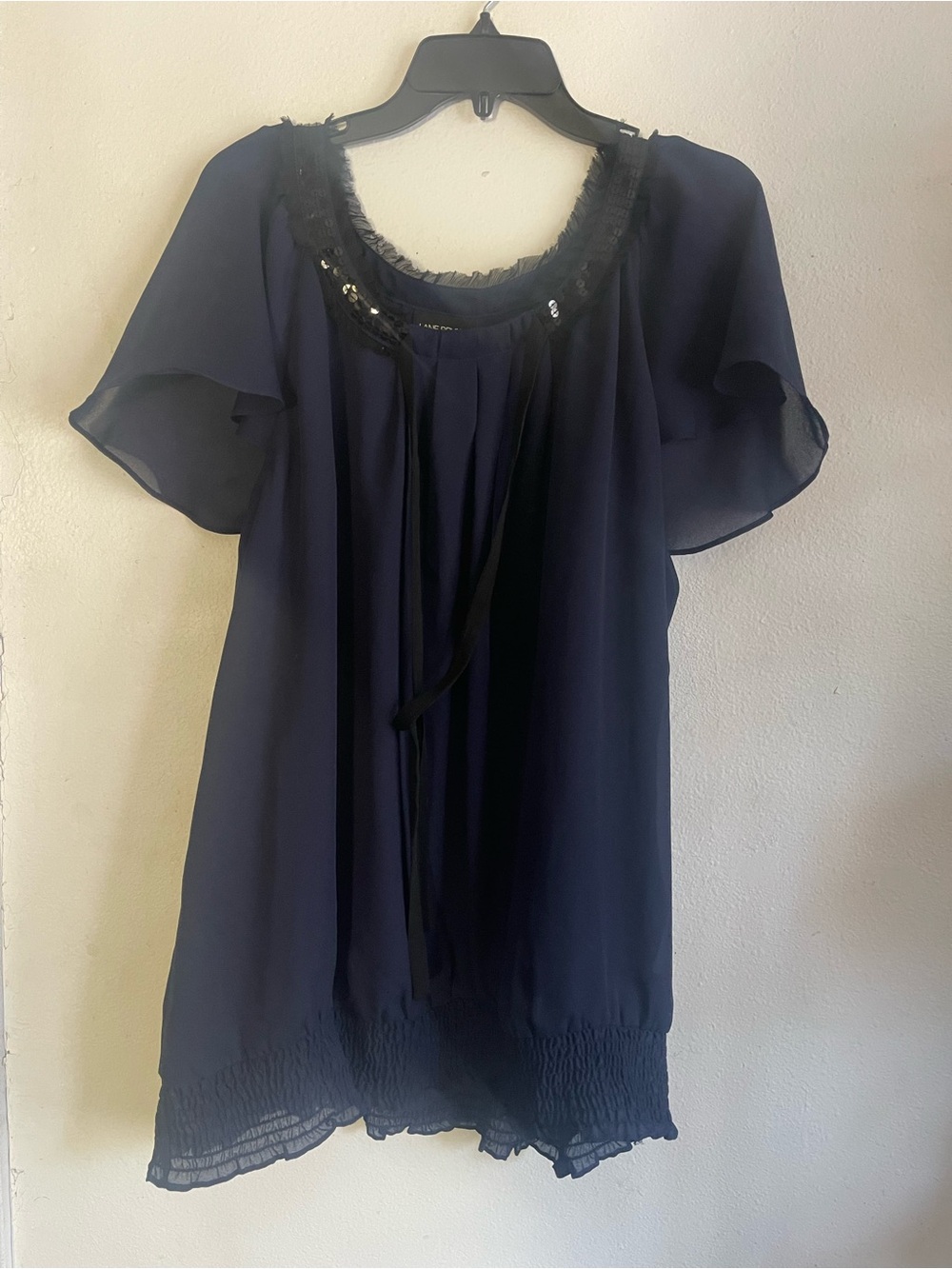 Lane Bryant Navy Chiffon Short-Sleeve Tunic with Sequin Trim